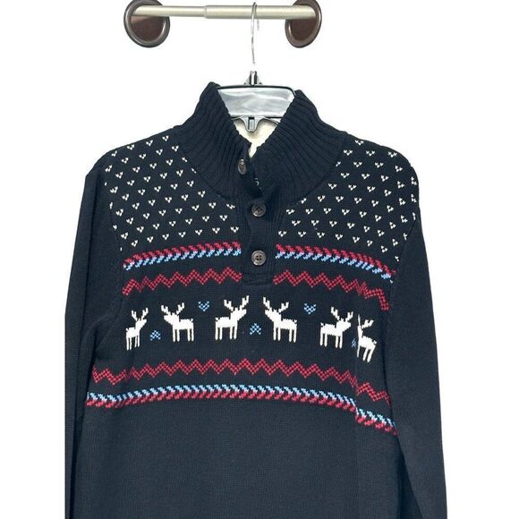 IZOD Boys Reindeer Fairisle 3 Button Sweater, Black - Picture 3 of 11